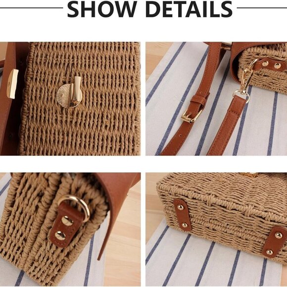 Woven Straw Beach Bag Summer Leather Flip Handbag Women's Casual Shoulder - Picture 3 of 7